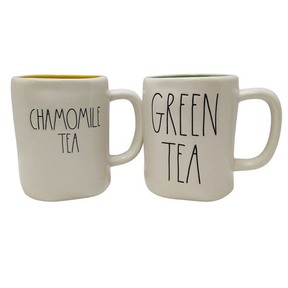 Rae Dunn "GREEN TEA" & "CHAMOMILE TEA" Mug Set - Picture 2 of 6